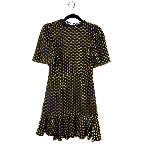 RHODE Short Sleeve Polka Dot Black & Gold Women's Dress Size 4 - Picture 1 of 4